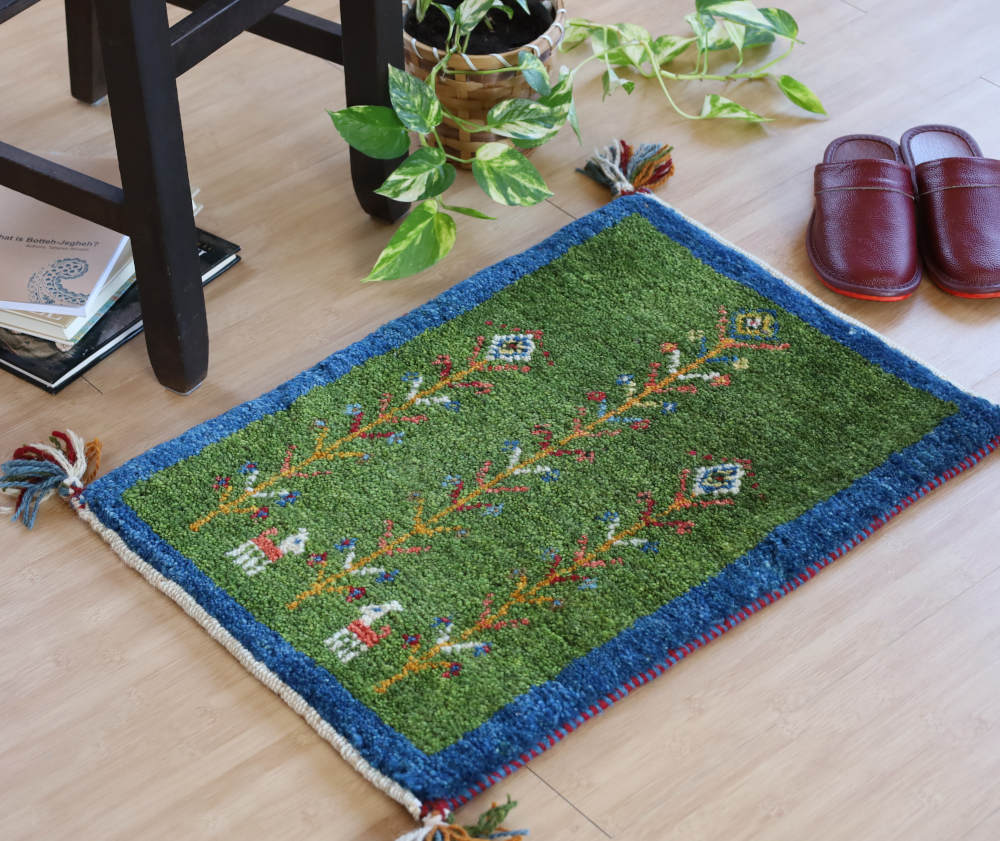 ギャッベミニマット　青×緑　62×44cm
                        