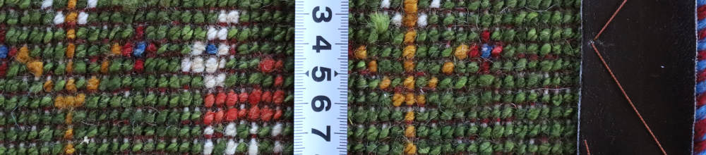 ギャッベミニマット　青×緑　62×44cm 裏面の織りの様子