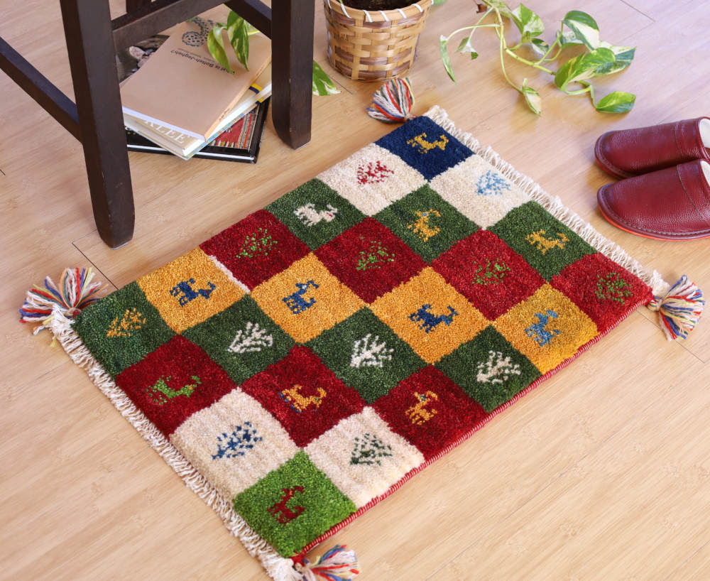 ギャッベミニマット　チェス模様　57×41cm
                        