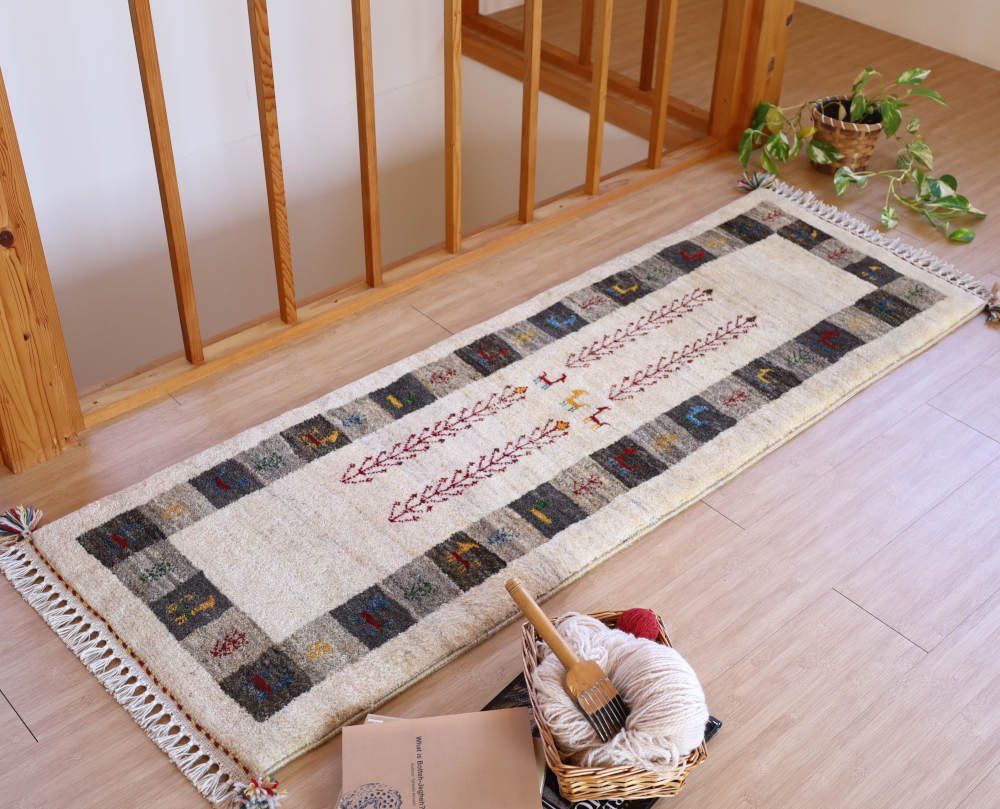 ギャッベ　160×54cm　ナチュラル・樹木