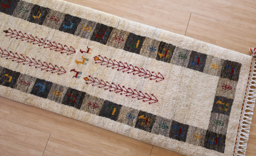 ギャッベ　160×54cm　ナチュラル・樹木