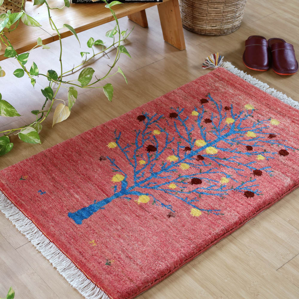 ざくろのギャッベ玄関マット　94×58cm