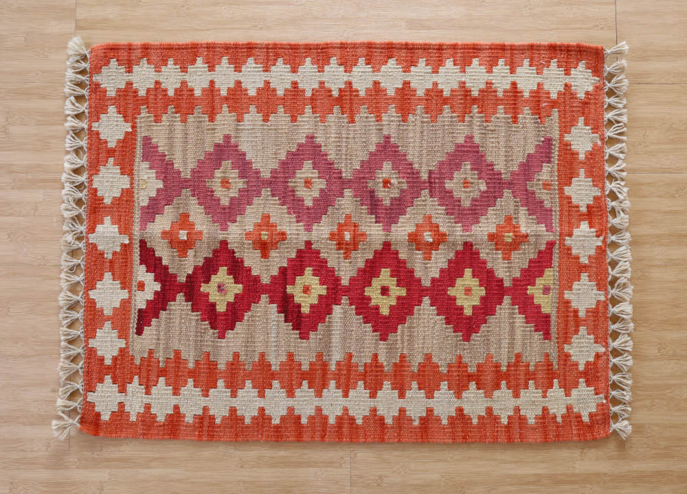 キリム玄関マット　イラン・シーラーズ産　87×66cm 全体像