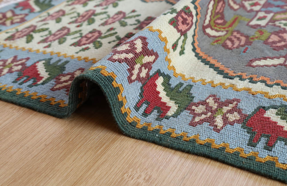 キリム玄関マット　イラン・セネ産　90×57cm 織り地の風合い