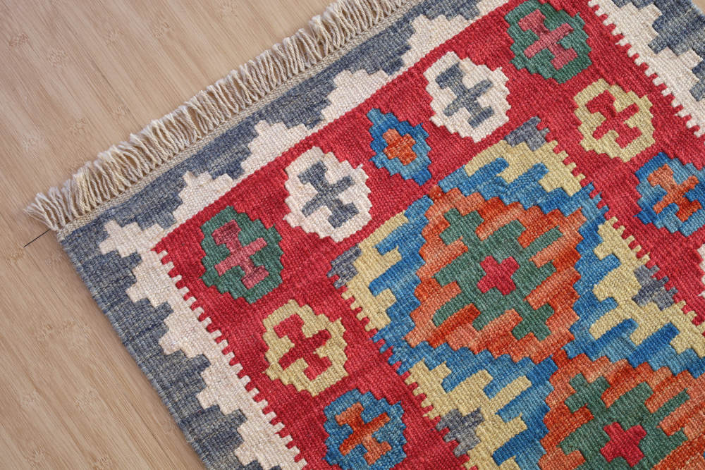 キリム玄関マット　イラン・シーラーズ産　92×65cm 上から見た全体像