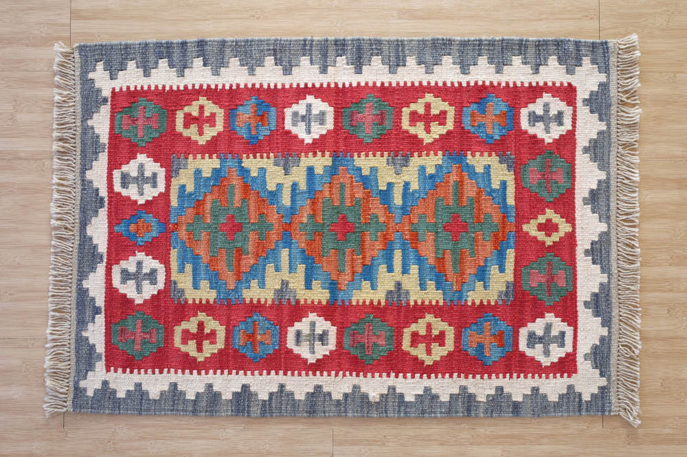 キリム玄関マット　イラン・シーラーズ産　92×65cm 角の模様
