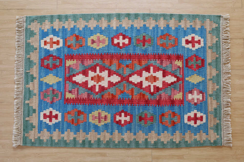キリム玄関マット　イラン・シーラーズ産　97×65cm 上から見た全体像