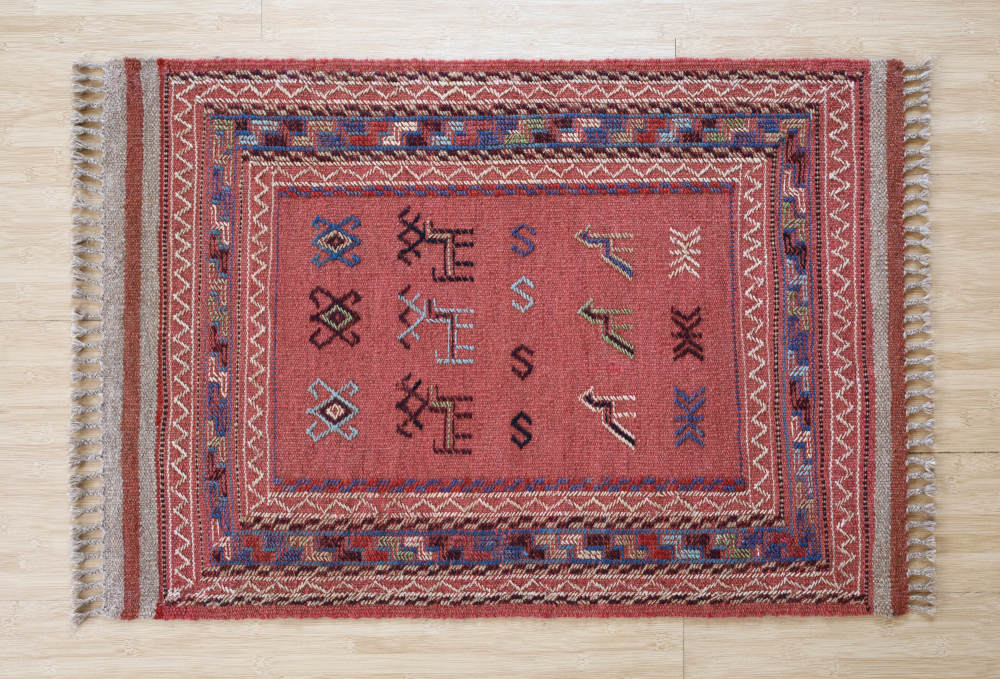 キリム玄関マット　イラン・グーチャン産　94×61cm 上から見た全体像