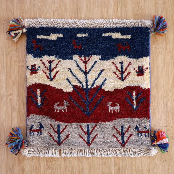 ギャッベ座布団　約40×40cm　イラン産・手織り