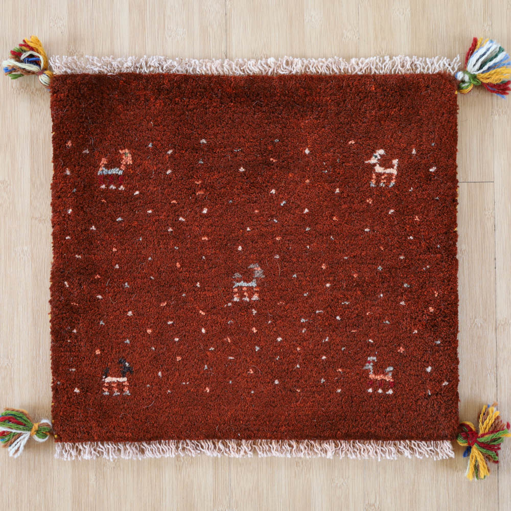 ギャッベ座布団　約40×40cm　赤茶　イラン産・手織り