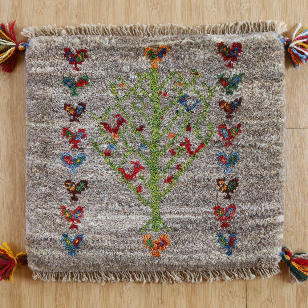 ギャッベ座布団　約40×40cm　茶グレー　イラン産・手織り