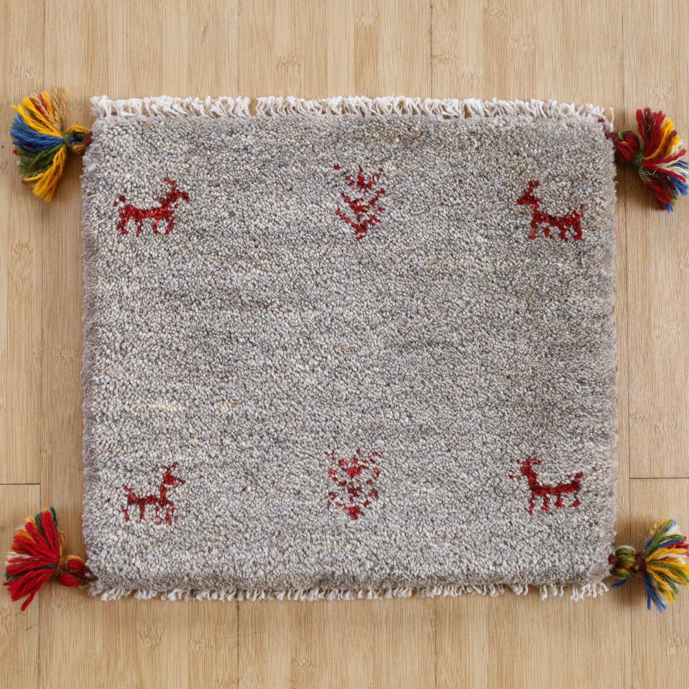 ギャッベ座布団　約40×40cm　ブルーグレー　イラン産・手織り