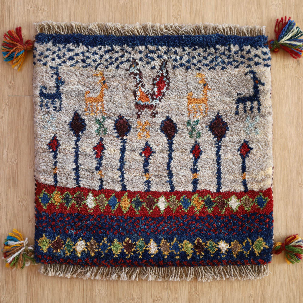 ギャッベ座布団　約40×40cm　グレー　イラン産・手織り