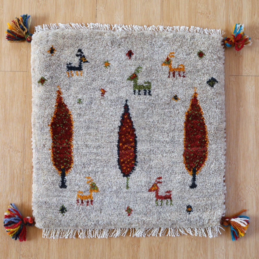 ギャッベ座布団　約40×40cm　グレー　イラン産・手織り